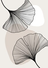 Minimalistische Ginko Blätter  Wandbild   Abstraktes Ginko Poster   Boho 