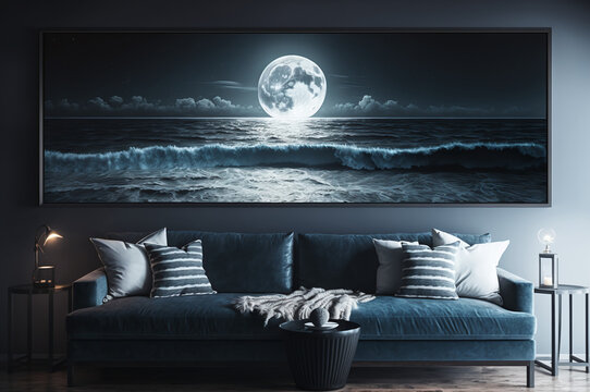 Moonlit Ocean View Painting In Living Room