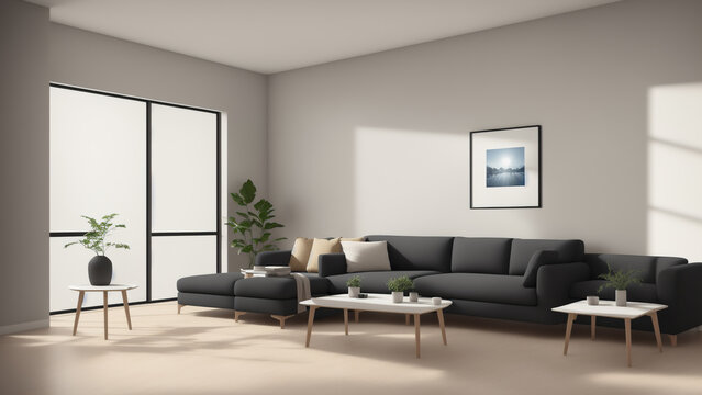Decorated living room, 3d render illustration created with Generative AI technology