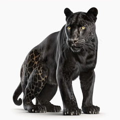 Fototapeta premium Black tiger isolated on white illustration, water splash, created with Generative AI technology