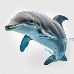 Fototapeta premium Dolphin isolated on white illustration, water splash, created with Generative AI technology