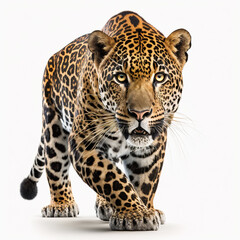 Fototapeta na wymiar Leopard in front of white background illustration created with Generative AI technology