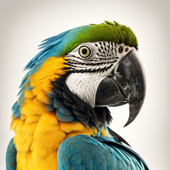Fototapeta premium Blue and yellow macaw isolated on white illustration created with Generative AI technology 