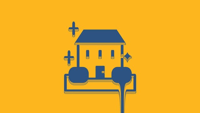 Blue Home cleaning service concept icon isolated on orange background. Building and house. 4K Video motion graphic animation