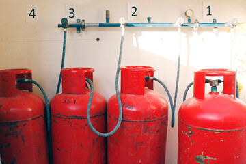 liquid petroleum gas (LPG) cylinders stored in a chamber
