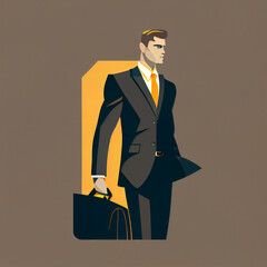 Vector images of handsome business man wearing a brown suit with an orange tie. Generative AI. 