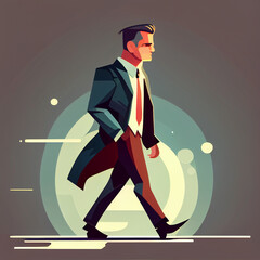 Vector images of a businessman in a red tie walking with his hand in his pocket. Generative AI.