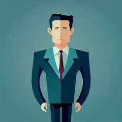 Vector image of a businessman wearing a blue suit, white shirt, red tie, blue background. Generative AI 