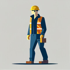 Vector Images of a construction worker in an orange hard hat and orange vest with blue overalls. Generative AI  