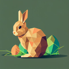 Vector Images of a brown Easter rabbit with green bushes. Generative AI