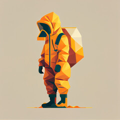 Vector images of a person in an orange hazmat suit with a backpack. Generative AI 