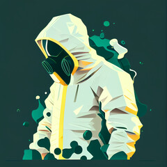 Vector image of a person in a white hazmat suit with make on. green background. Generative AI