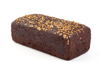 Rye bread with seeds, isolated on white background.