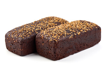Rye bread with seeds, isolated on white background.