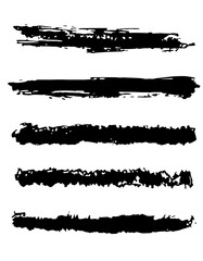 Set of five black vector grunge ink brush strokes for your design.