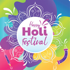 Colored holi festival poster with label and text Vector