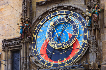 Obraz premium Prague astronomical clock close-up. The main attraction of the capital of the Czech Republic. Background