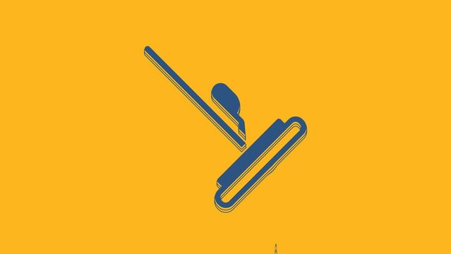 Blue Mop icon isolated on orange background. Cleaning service concept. 4K Video motion graphic animation