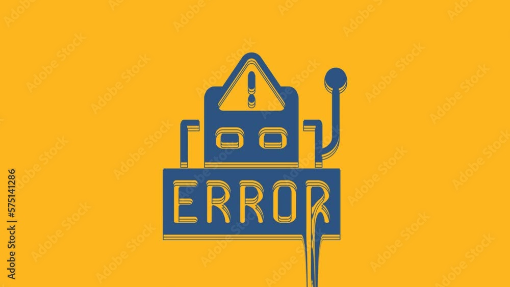 Poster blue error in the operation program of the robot icon isolated on orange background. a broken chip o