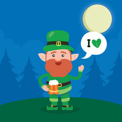 Leprechaun with mug if it's beer. Saint Patrick's Day symbol. Vector illustration.Isolated on white background.