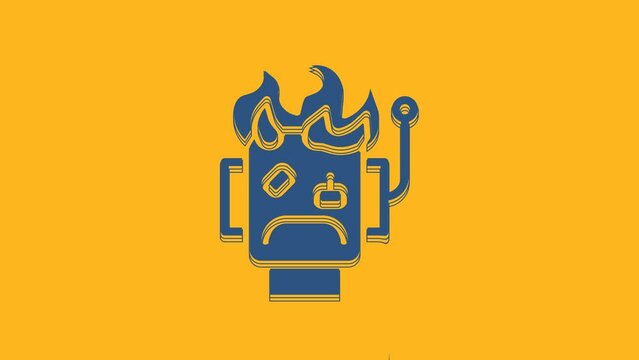 Blue Robot burned out icon isolated on orange background. 4K Video motion graphic animation