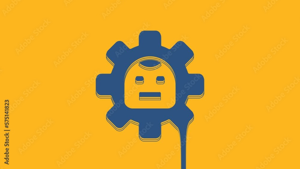 Poster blue robot icon isolated on orange background. artificial intelligence, machine learning, cloud comp