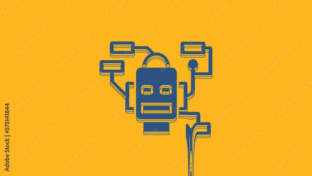 Poster blue robot icon isolated on orange background. artificial intelligence, machine learning, cloud comp