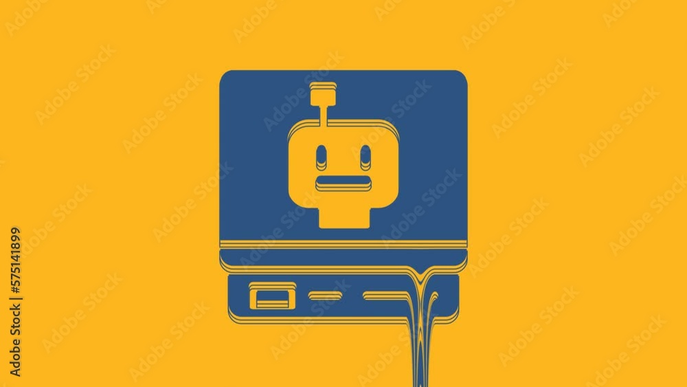 Poster blue robot icon isolated on orange background. artificial intelligence, machine learning, cloud comp