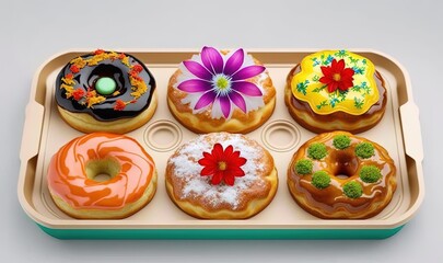  a tray of donuts with different toppings on them.  generative ai