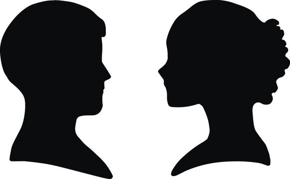 Woman Man heads portrait silhouette on the white isolated background. 