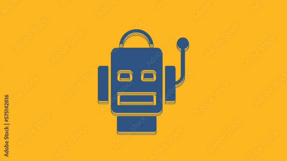 Poster blue robot icon isolated on orange background. artificial intelligence, machine learning, cloud comp