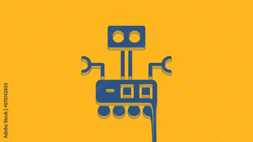 Poster blue robot icon isolated on orange background. artificial intelligence, machine learning, cloud comp
