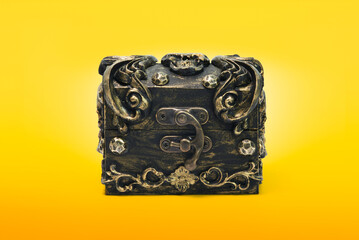 baul, cofre, piratas, frances, moldes, pasta, madera, viejo, corazon