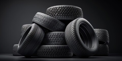 illustration of a stack of car tires in beautiful lighting, generative ai