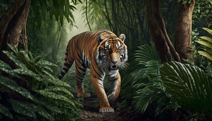 Fototapeta na wymiar tiger in the jungle, Created with generative AI