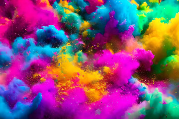 Obraz na płótnie Canvas Colorful powder explosion happy holi festival of colors art concept Generative Ai