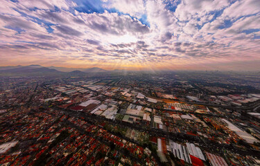 rayos del sol, paisaje de ciudad