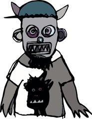 Zombie buddy in a hat with horns and monster print on t-shirt
