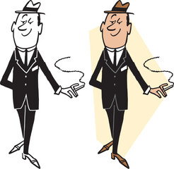 A vintage retro cartoon of a businessman smoking a cigarette. 