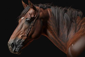 Portrait of brown horse. Generative AI.
