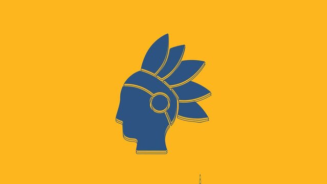 Blue Native American Indian icon isolated on orange background. 4K Video motion graphic animation