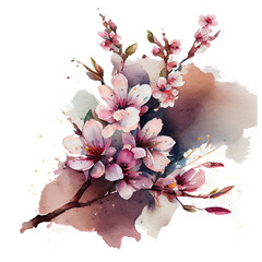 cherry blossom, sacura, watercolour for design, pink flower