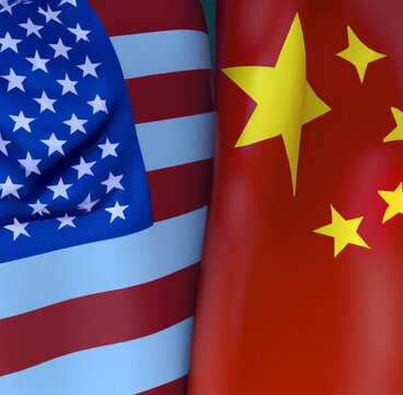 Chinese And American Flag. China Tensions With US Illustration. Created By Generative AI. China, U.S.A, Cuba, Tensions Economic Political Powers. China And America Global Superpowers, Politics.