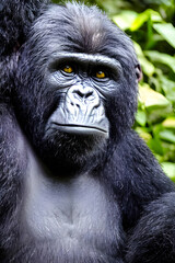 Obraz premium Gorilla face portrait , wildlife animal big , africa strong .Generative AI