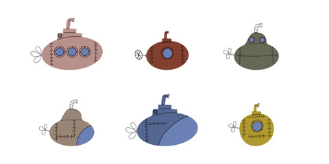 Submarine. Underwater transport. Sea life design. Vector illustration in scandinavian style.