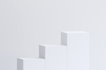 Minimal geometric white product display for product presentation.