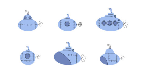 Fototapeta na wymiar Submarine. Underwater transport. Sea life design. Vector illustration in scandinavian style.