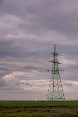 High voltage line.Power lines and sky with clouds.Powerful lines of electric gears.