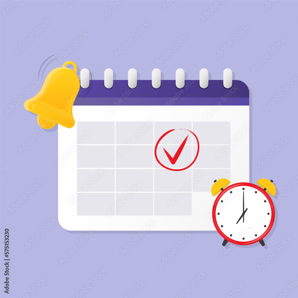 Poster 3d reminder in calendar on purple background. notifications page with floating elements. 3d alert fo