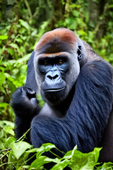 Fototapeta premium Gorilla face portrait , wildlife animal big , africa strong .Generative AI